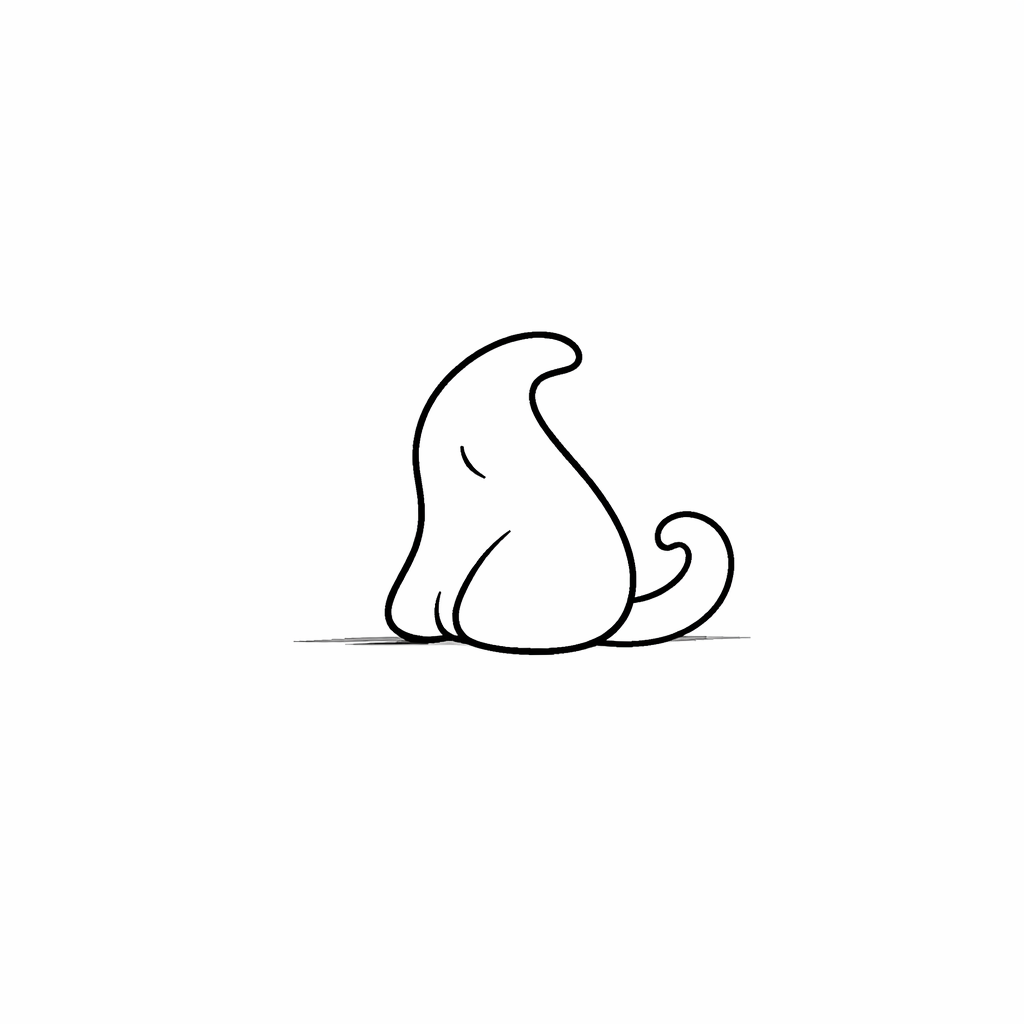 Simple line drawing of a small seated animal.