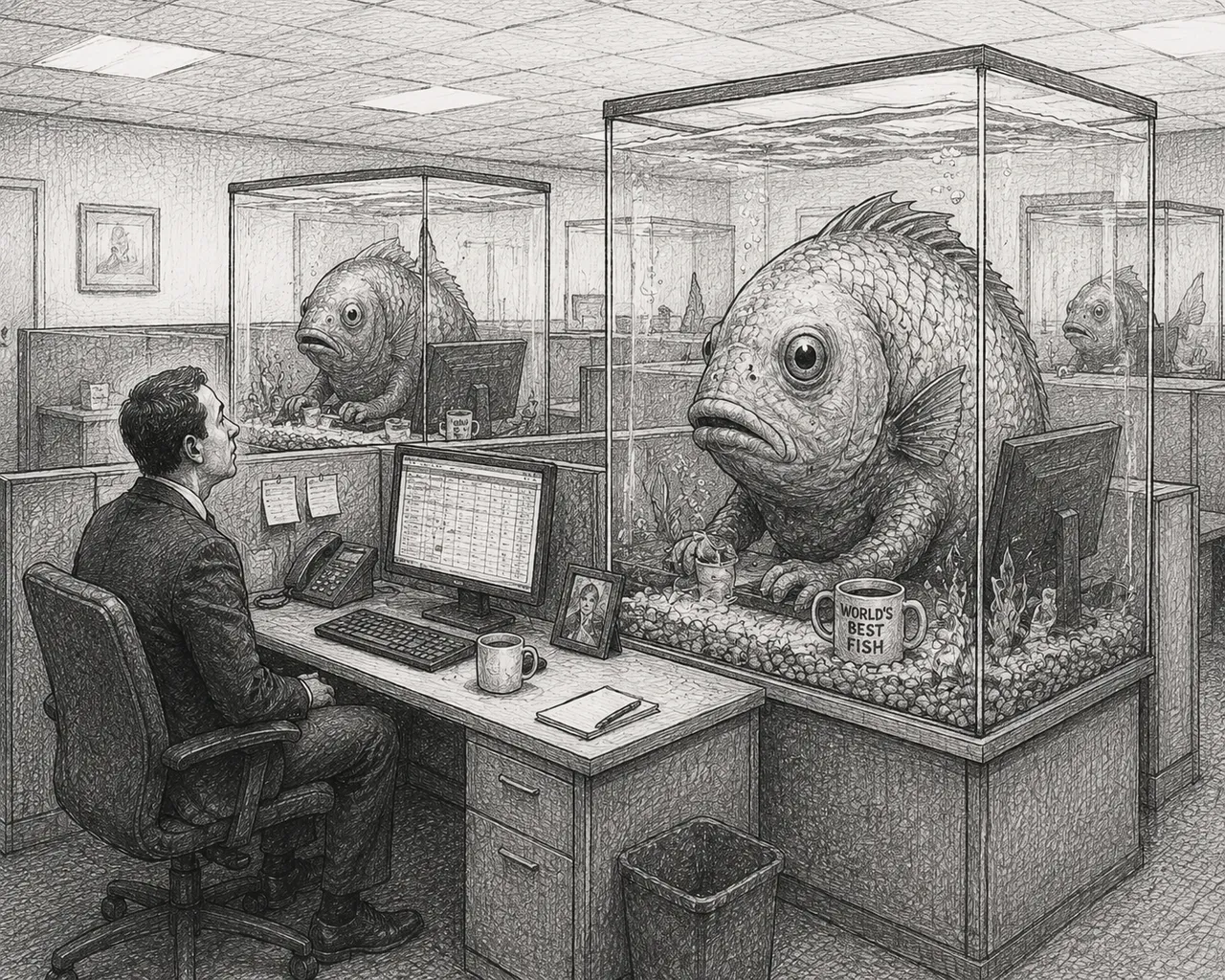 The 'World's Best Fish' mug is doing a lot of work.