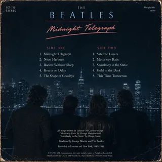 Four silhouettes, ten track titles, one city skyline, catalog number.
