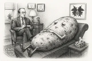 Man, glasses, notepad, armchair, lamp, diplomas, tissue box, inkblot print.
