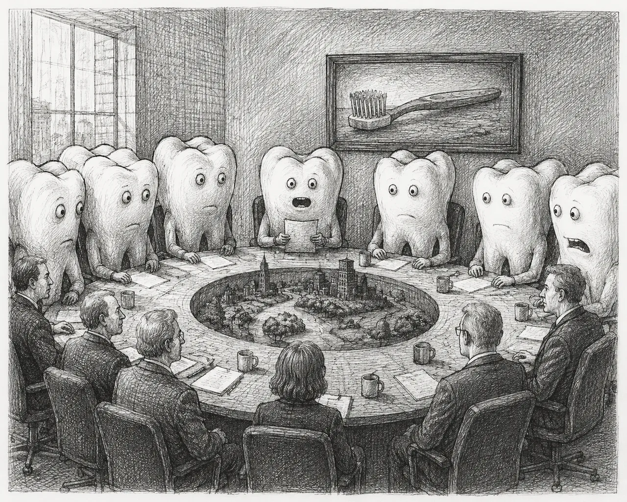 Zoning dispute reopened. Dental representation unprecedented, per subcommittee note.