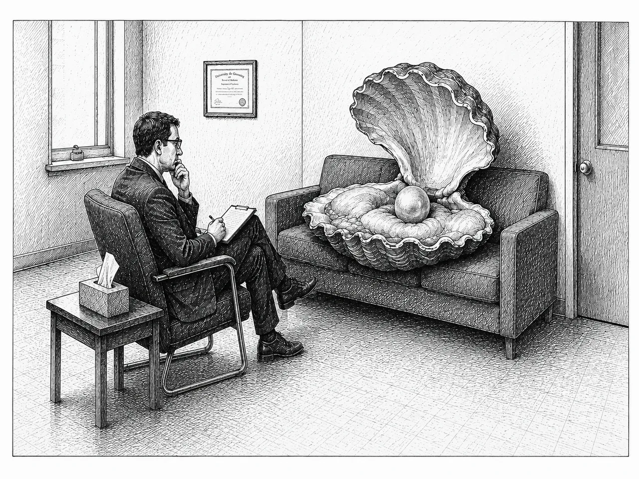 The pearl has not made eye contact.