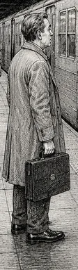 man-briefcase-coat-platform-tiles-shell-two-eyestalks-sign