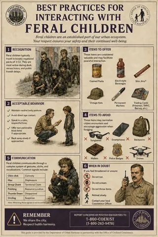 Poster, six numbered sections, two seals, ravioli can, drone, wallet, trading cards, permanent marker, cap, children, officer, phone number.