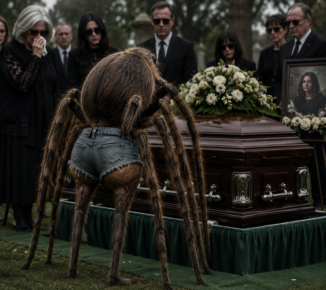Even arachnids dress casually for funerals, apparently.