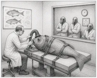 Hose, scales, buckles, clock, diagrams, stool, window, coats.