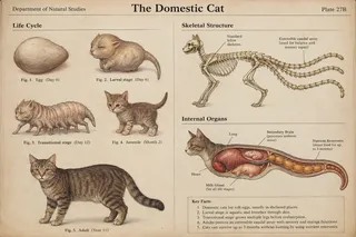 Egg, larval form, skeleton, tail array, five labeled organs.