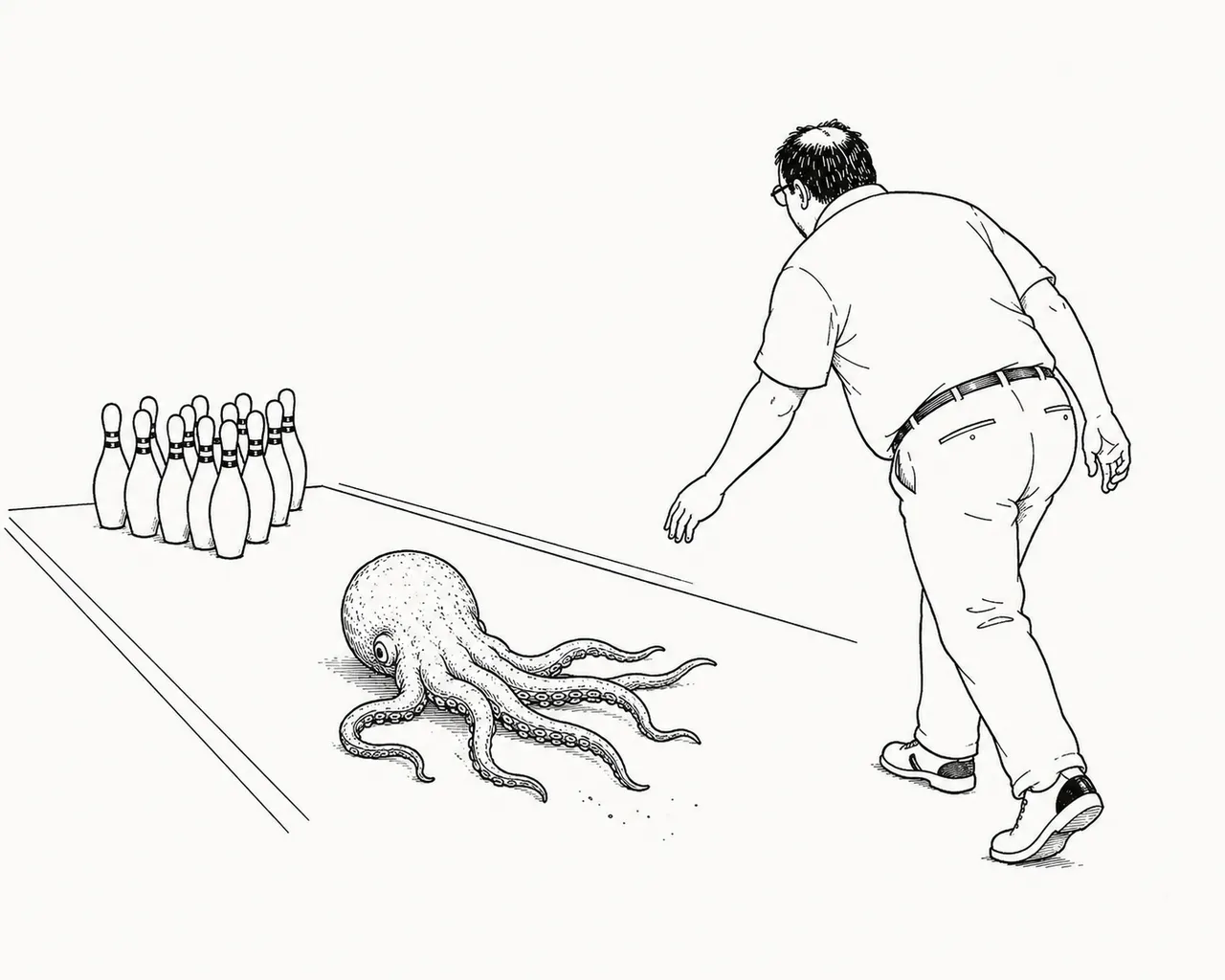 Seven arms contact the floor. One does not.