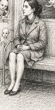 two-briefcases-newspaper-fish-head-pole-sun-face-infants-outside