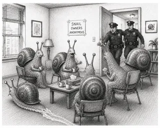 Police burst in on snails at support group meeting.