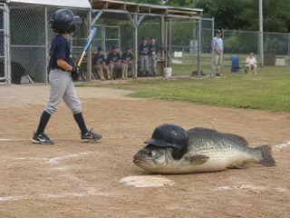 Helmet, bass, dirt, batter, dugout, fence, adults, bat.