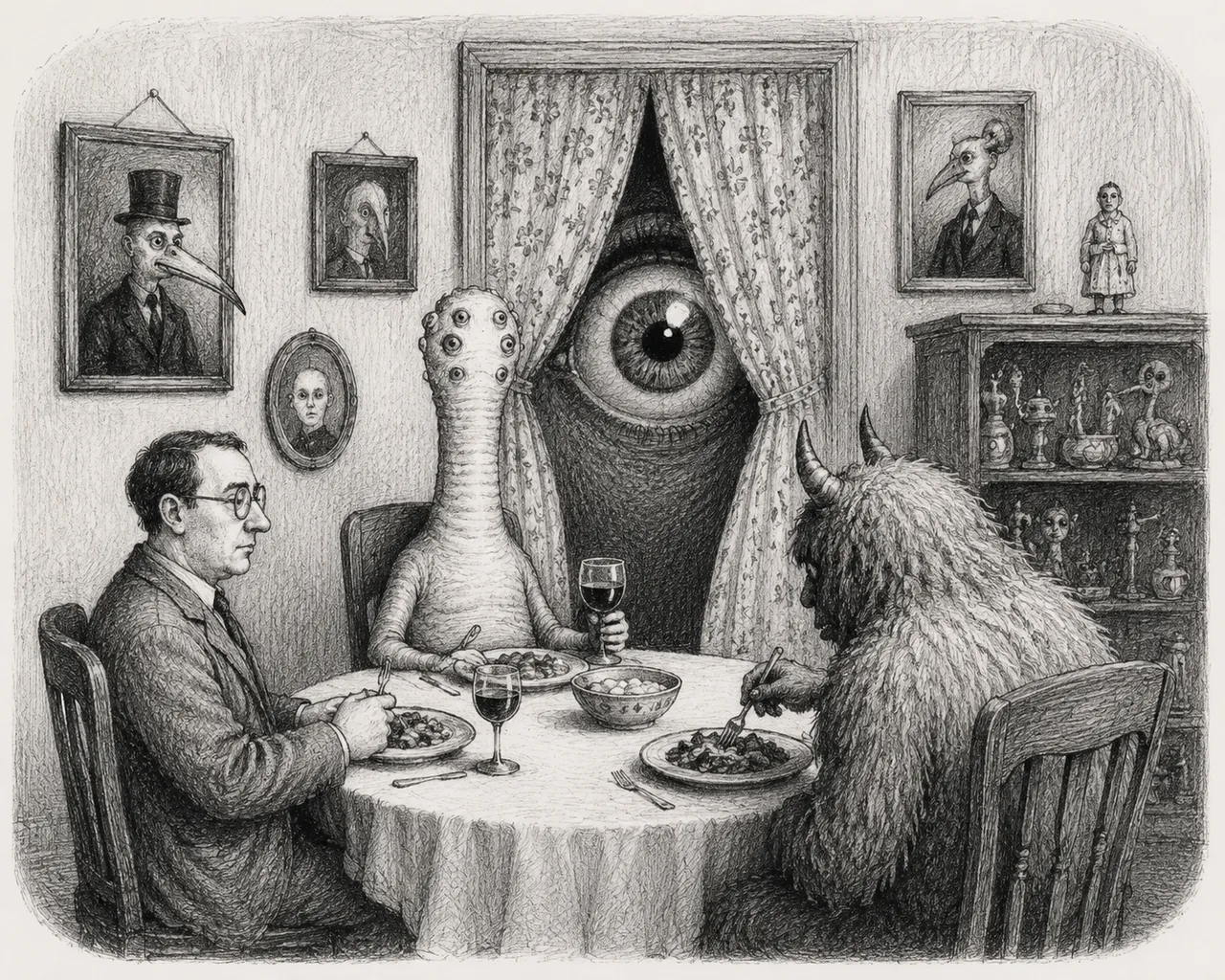 The horned one has already cut its food.