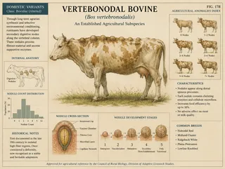 Nodule chart, bar graph, cross-section, five breeds, cow.